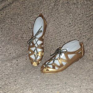 MARC BY MARC JACOBS-1980s Gold Jelly Wedge Shoes Sandals-Lace Up-Sz 40-Near Mint